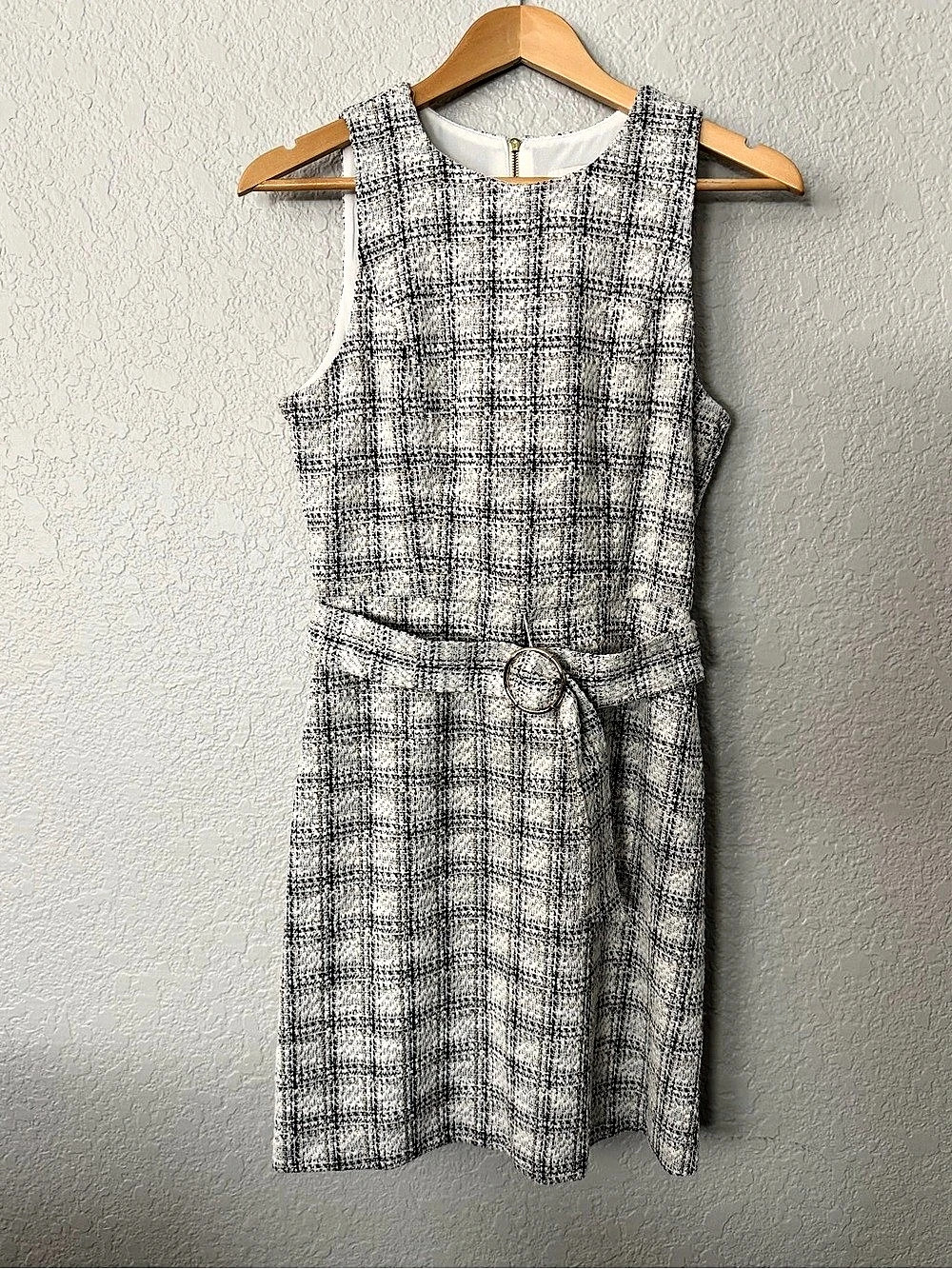 TAYLOR Plaid Mini Dress in White & Black Size 8 Like New